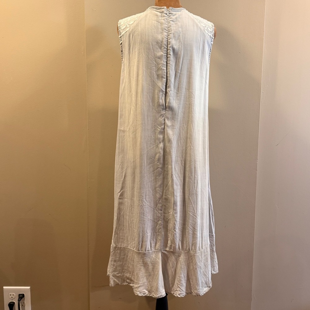 Laju Midi Dress Womens M Grey Distressed Embroidered Tencel Boho Sustainable - Picture 2 of 10